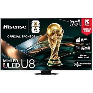 $1249.99 | 75″ Hisense U8 Series Mini-LED ULED Google Smart TV (75U8QG) at Amazon